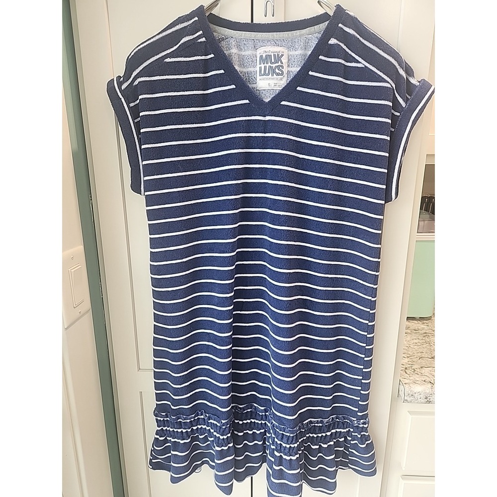 Women's The Original Muk Luks Blue Striped Soft Terry Cloth Dress‎ Sz S